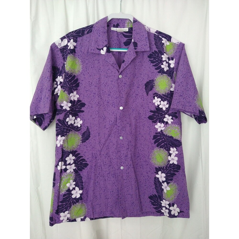 Vintage MADE IN HAWAII USA Men's Shirt XL Purple Floral Hawaiian Shirt 80s 90s